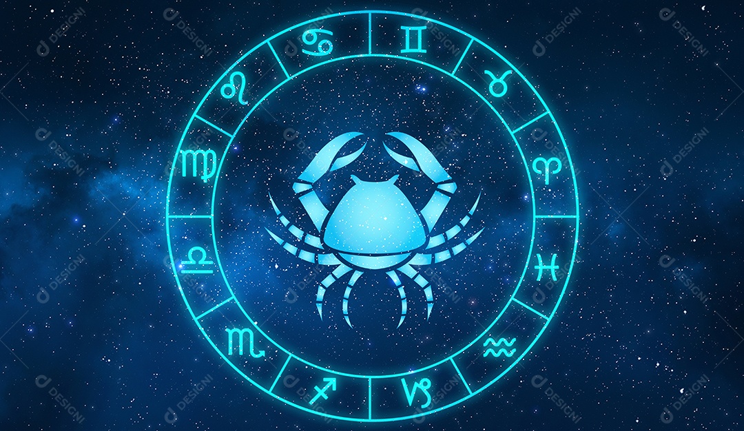 Signo de câncer em doze zodíaco com estrelas da galáxia.