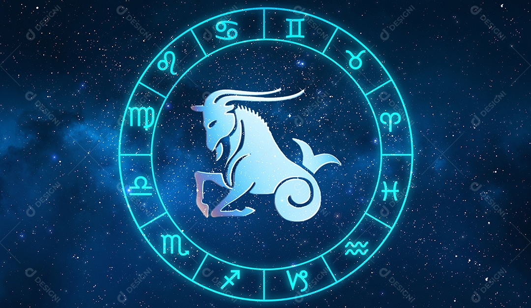 Signo de capricórnio em doze zodíaco com estrelas da galáxia.