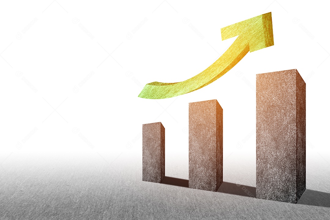 Perspectiva realista subindo gráfico de barras. Gráfico de tendências para finanças.