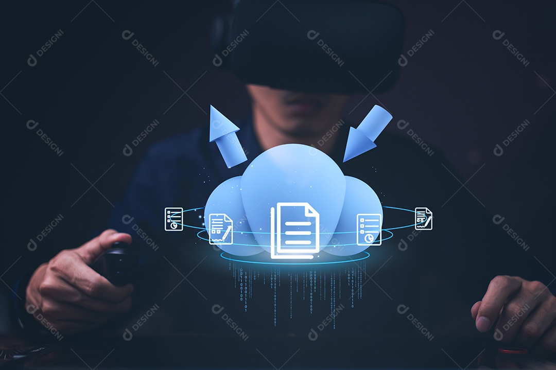 Empresários fazem backup e armazenam dados por meio do sistema online. mundo virtual