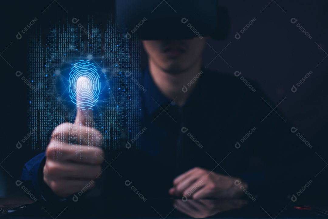 Sistema de digitalização de impressão digital ilustração 3d metaverso mundo virtual