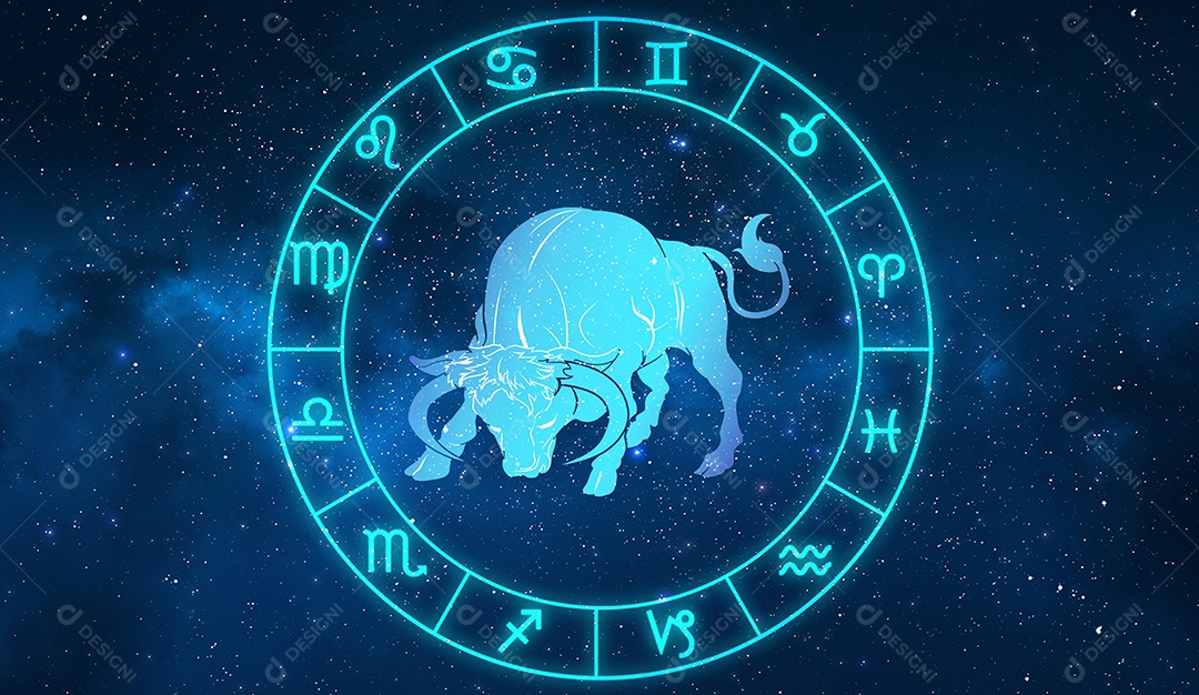Signo de touro em doze zodíaco com estrelas da galáxia.