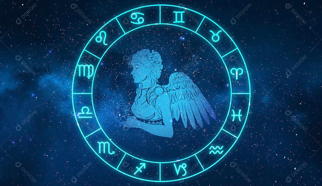 Signo de virgem em doze zodíaco com estrelas da galáxia.
