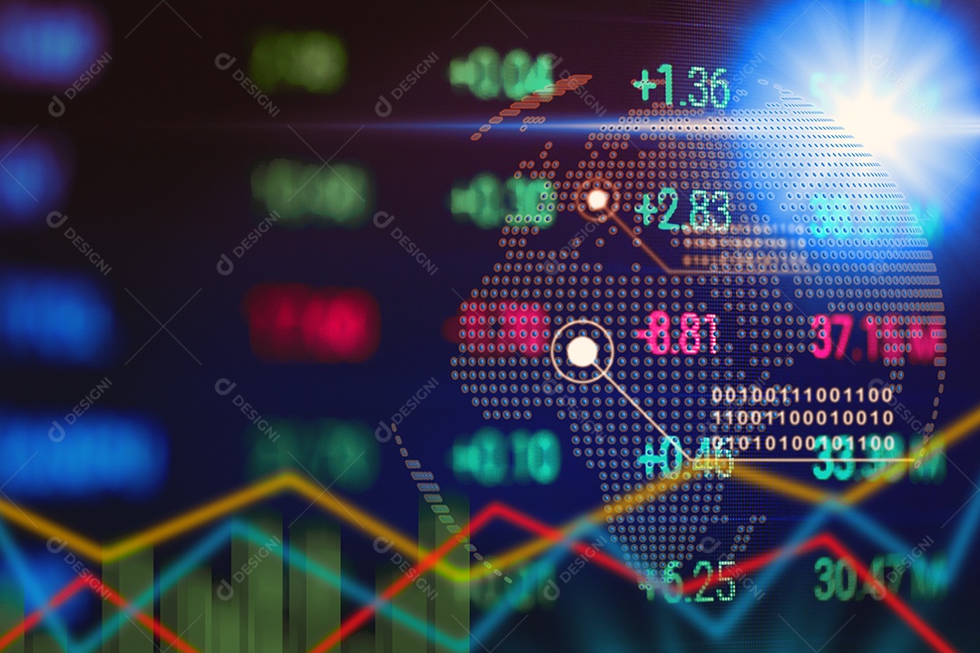 Tela de marketing de ações financeiras. Conceito de informação de investimento e análise.