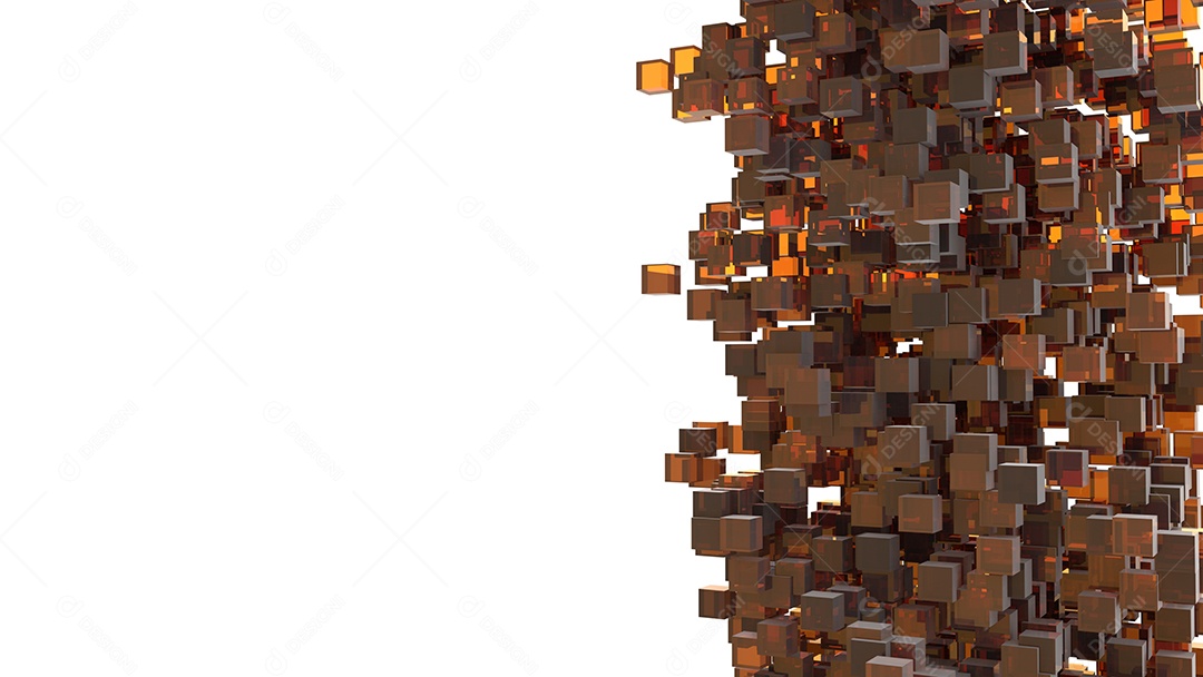 Tempestade de cubos laranja caindo do céu. Conceito abstrato e 3D.