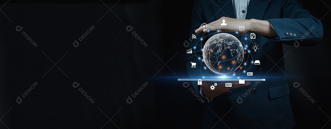 Empresários usando telefones celulares, Marte, conexão global com a Internet