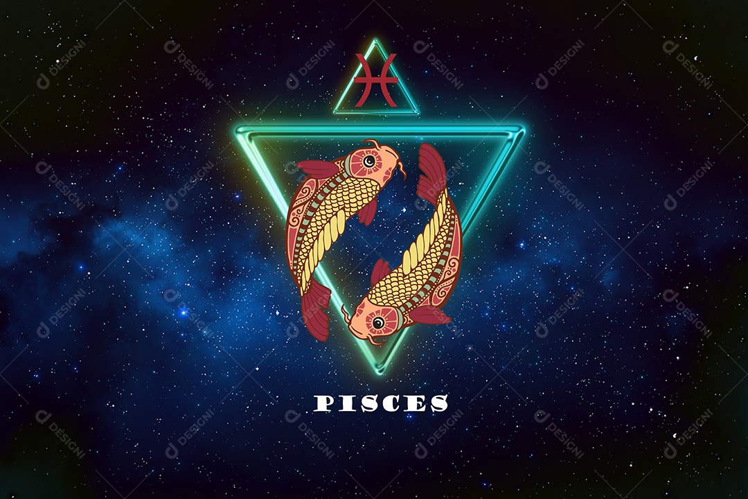 Signo de horóscopo de peixes em doze zodíacos com fundo de estrelas da galáxia