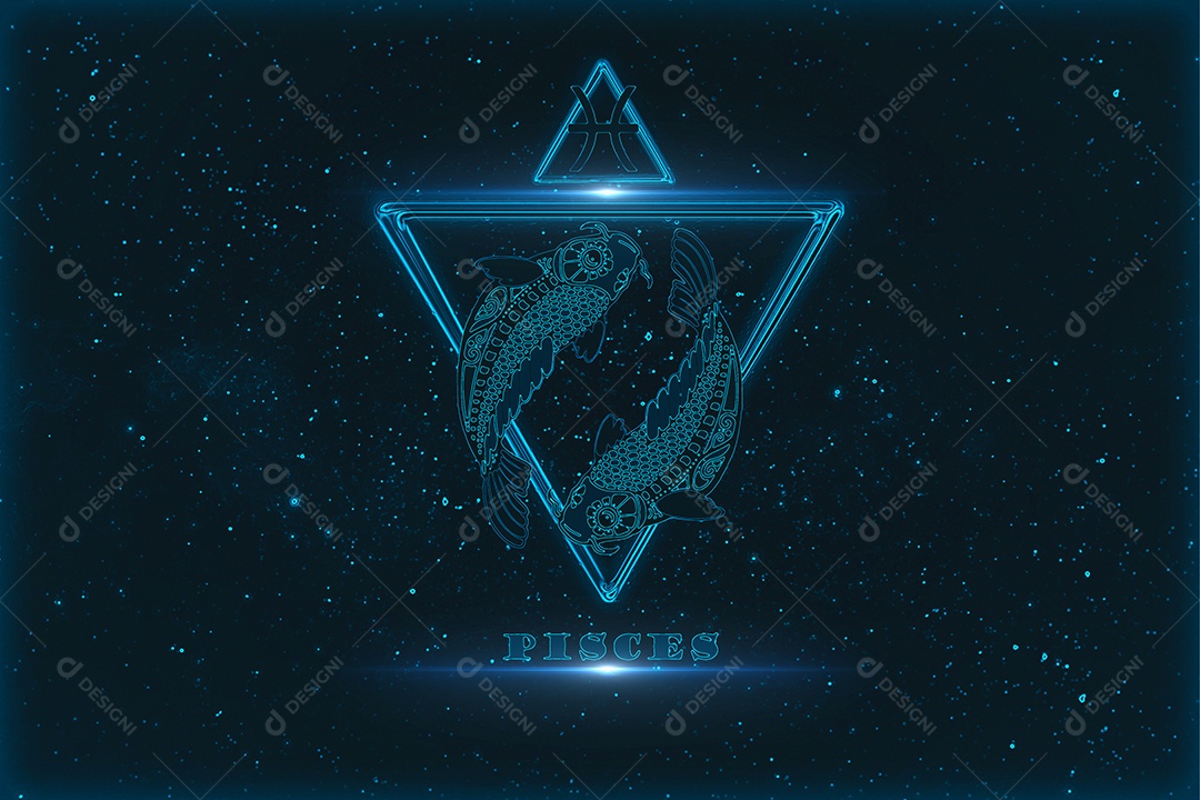 Signo de horóscopo de peixes em doze zodíacos com fundo de estrelas da galáxia