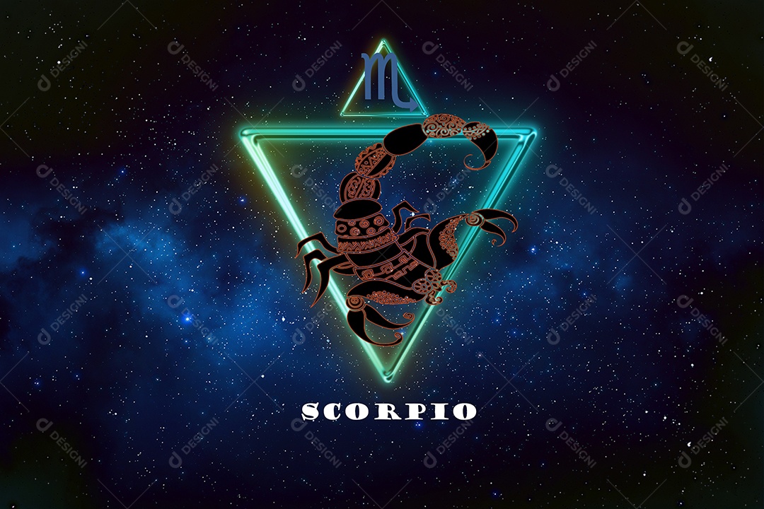 Signo de escorpião em doze zodíacos com fundo de estrelas da galáxia