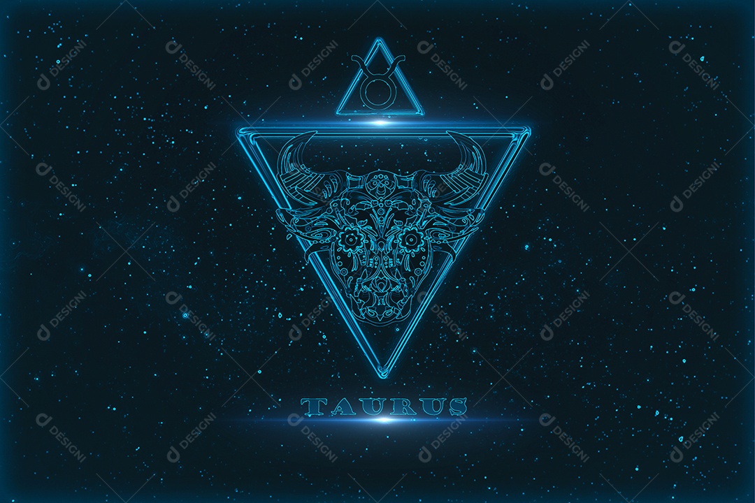 Signo de horóscopo de Touro em doze zodíacos com fundo de estrelas da galáxia