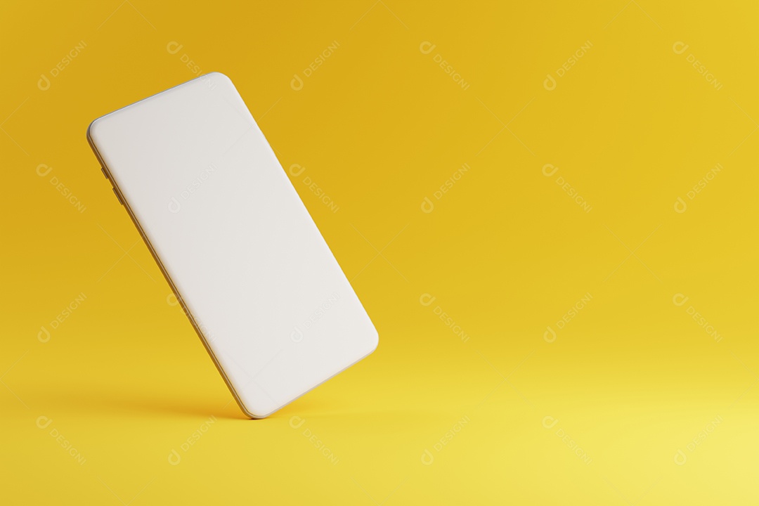 Maquete do telefone móvel com tela branca em branco sobre fundo amarelo.