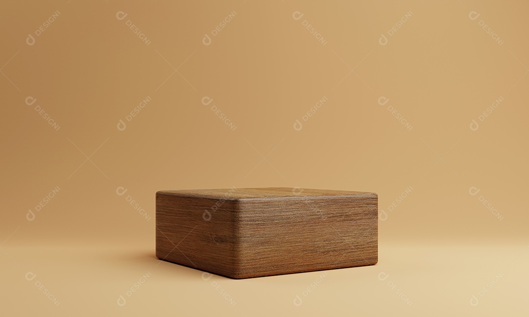 Um pódio de estágio de produto de cubo de retângulo de madeira marrom em fundo laranja.