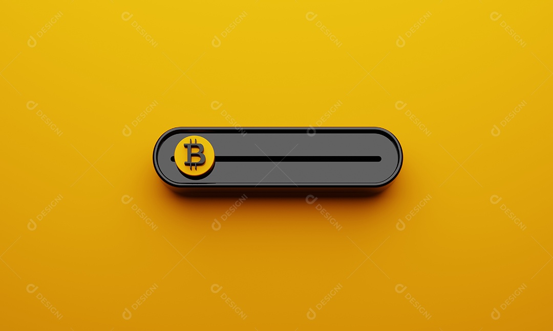 Barra deslizante Bitcoin de moedas criptográficas pretas em fundo amarelo.