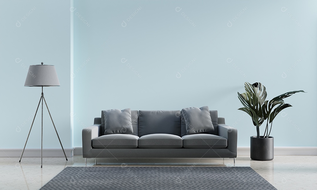 Interior moderno de luxo de fundo de conceito de decoração de casa de tom azul pastel e cinza.