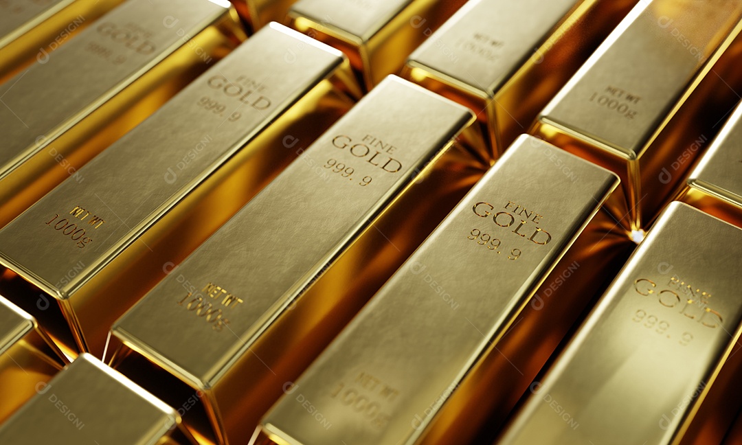 Barras de ouro puro brilhantes em um fundo de linha. Riqueza e conceito econômico.
