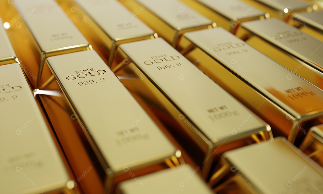 Barras de ouro puro brilhantes em um fundo de linha. Riqueza e conceito econômico.