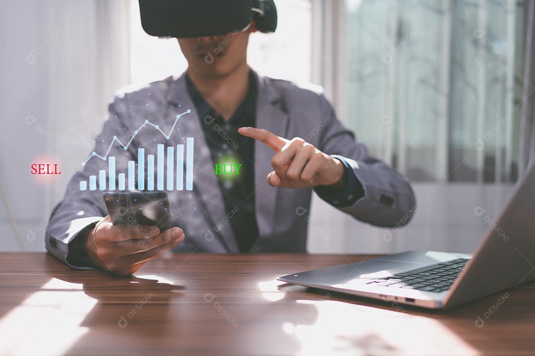 Empresário gráfico exibição investimento renda de ações crescimento financeiro