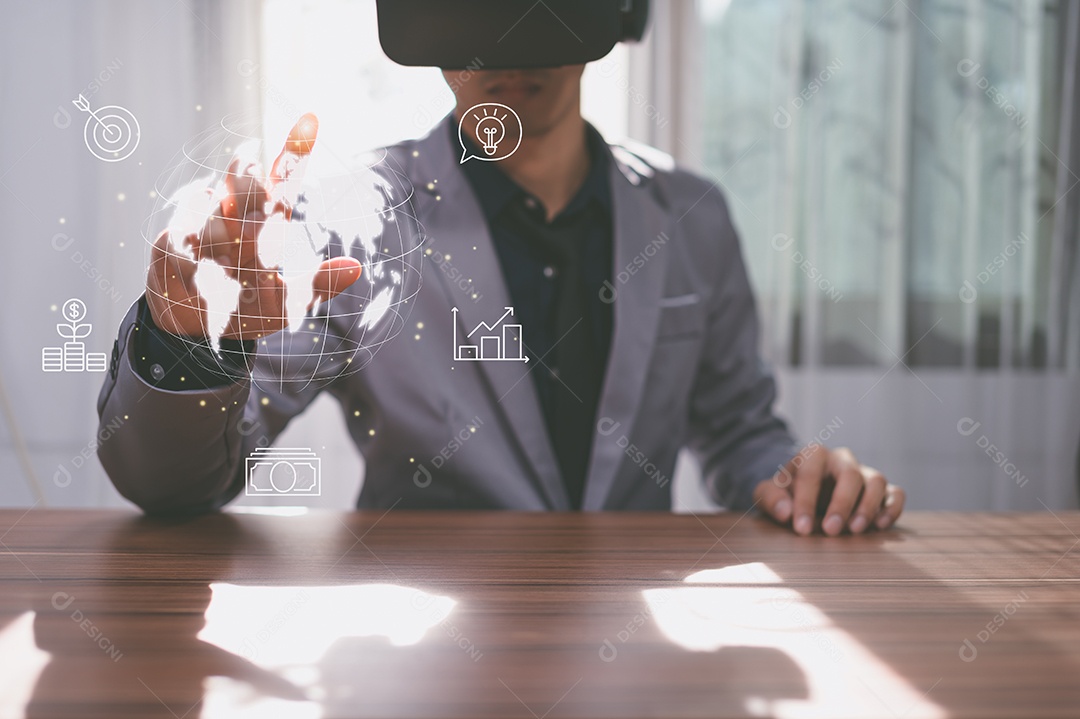 Conceito de inicialização com negócios de ícone e conexão de rede no metaverso