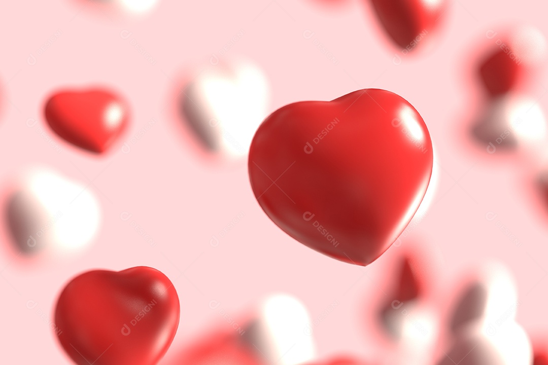 Group of red and white rubber valentine heart floating on pink background as sweet candy rainy Holiday and affection love passion concept.