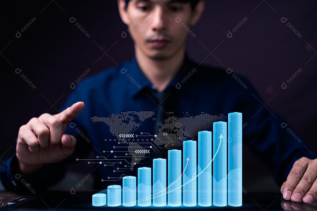 Empresário gráfico exibição investimento renda de ações crescimento financeiro