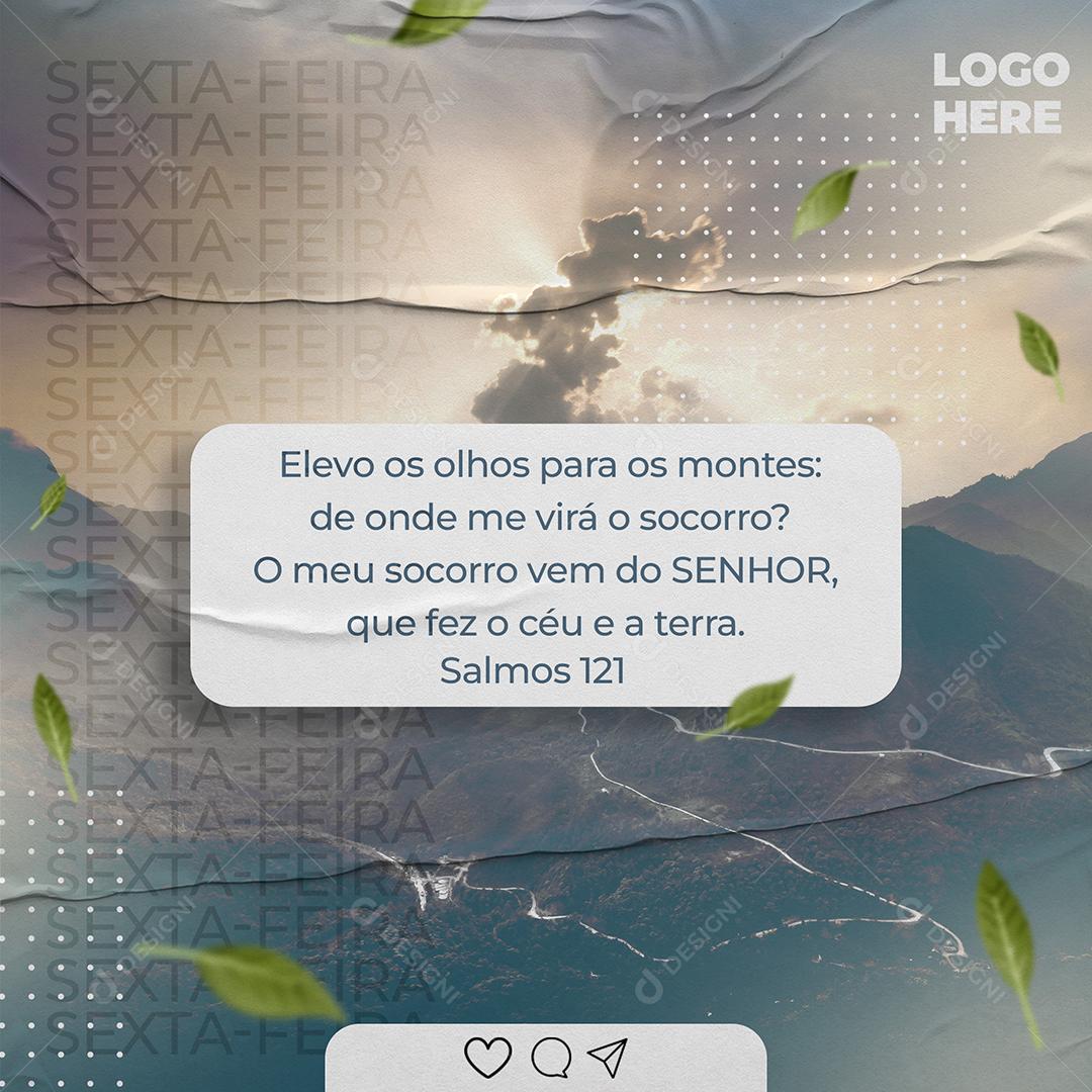 Elevo os olhos para os montes Versículo Bíblico Frase Motivacional Social Media PSD Editável