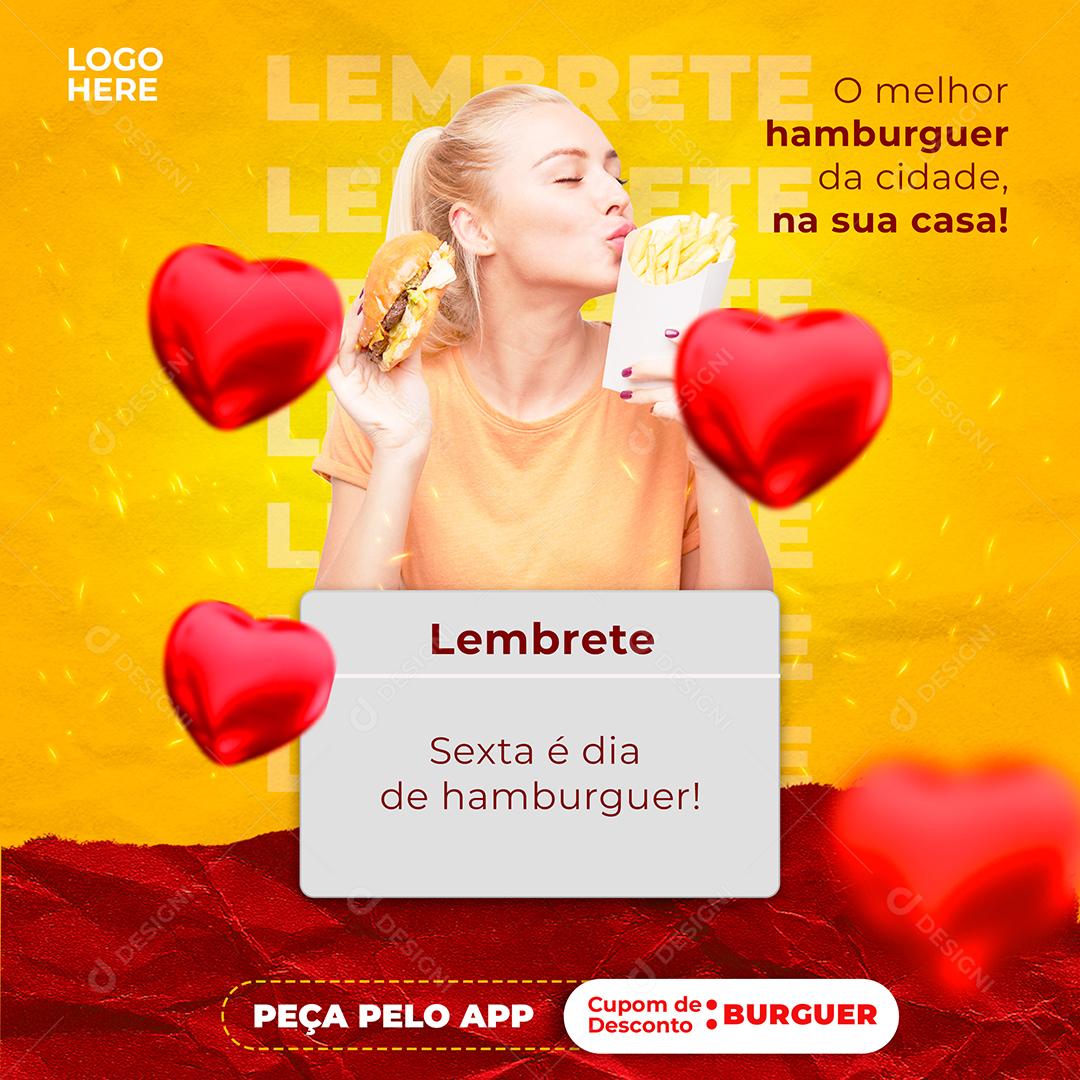 Social Media Lembrete Sexta é dia de Hambúrguer PSD Editável