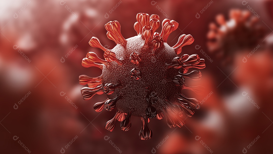 Super close-up Coronavírus COVID-19 no fundo do corpo do pulmão humano. Conceito de ciência e microbiologia. Epidemia de surto de vírus Corona vermelho.