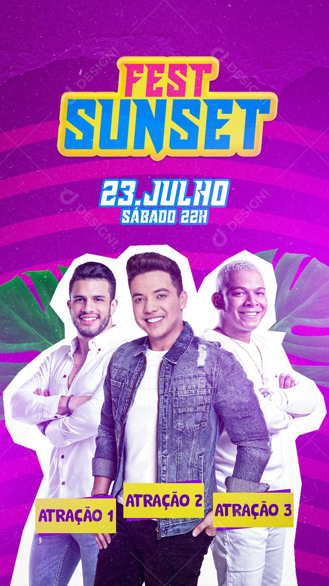Flyer Story Fest Sunset Wesley Safadão Aldair Playboy Ávine Vinny Social Media Editable PSD