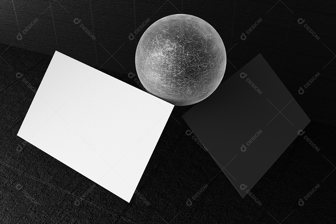 Modelo de maquete de papel de cartão preto e branco com capa de espaço em branco para inserir o logotipo da empresa.