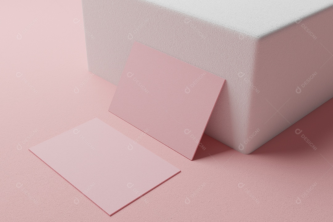 Modelo de maquete de papel de cartão rosa pastel com capa de espaço em branco para inserir logotipo da empresa ou identidade pessoal em fundo de papelão.