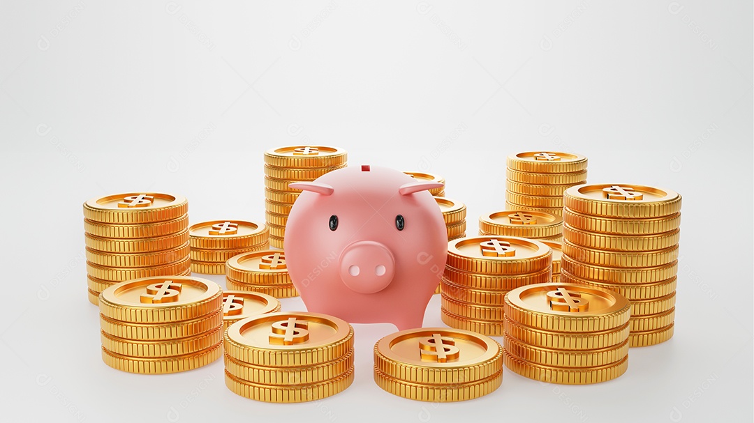 Cofrinho com moeda de ouro sobre fundo branco isolado. Economia de dinheiro e conceito de investimento econômico empresarial.