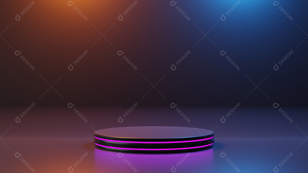 Estágio de plataforma de pódio de pedestal de produto em estúdio. Emissão moderna de sombra preta e roxa.