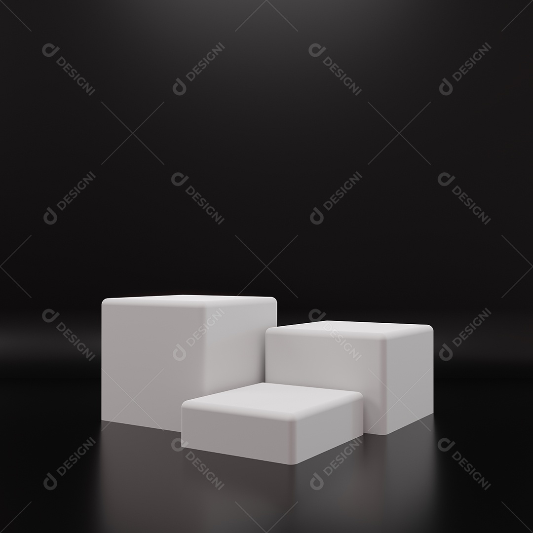 Mesa de vitrine de produto de cubo retangular branco sobre fundo preto. Conceito de geometria mínima abstrata. Plataforma de pódio de estúdio.