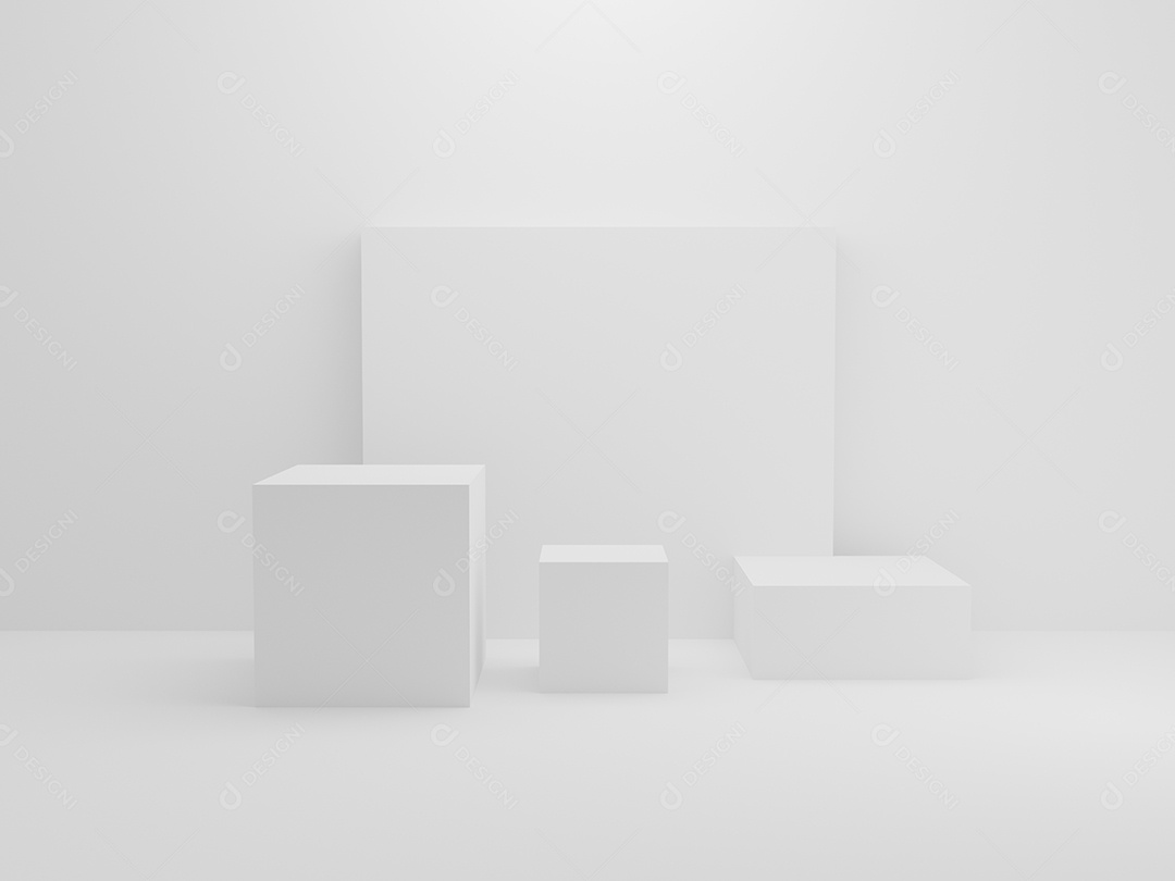 Bloco de retângulo branco no fundo da sala pequena. Conceito abstrato da maquete da arquitetura interior.