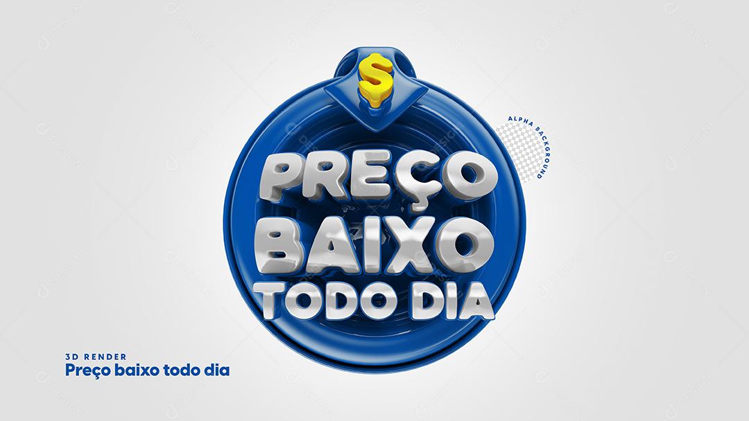 Preço baixo todo dia Selo 3D Azul para composição PSD