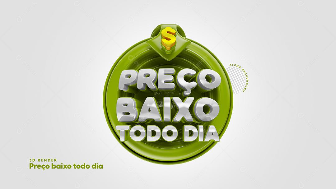 Preço baixo todo dia Selo 3D Verde para composição PSD