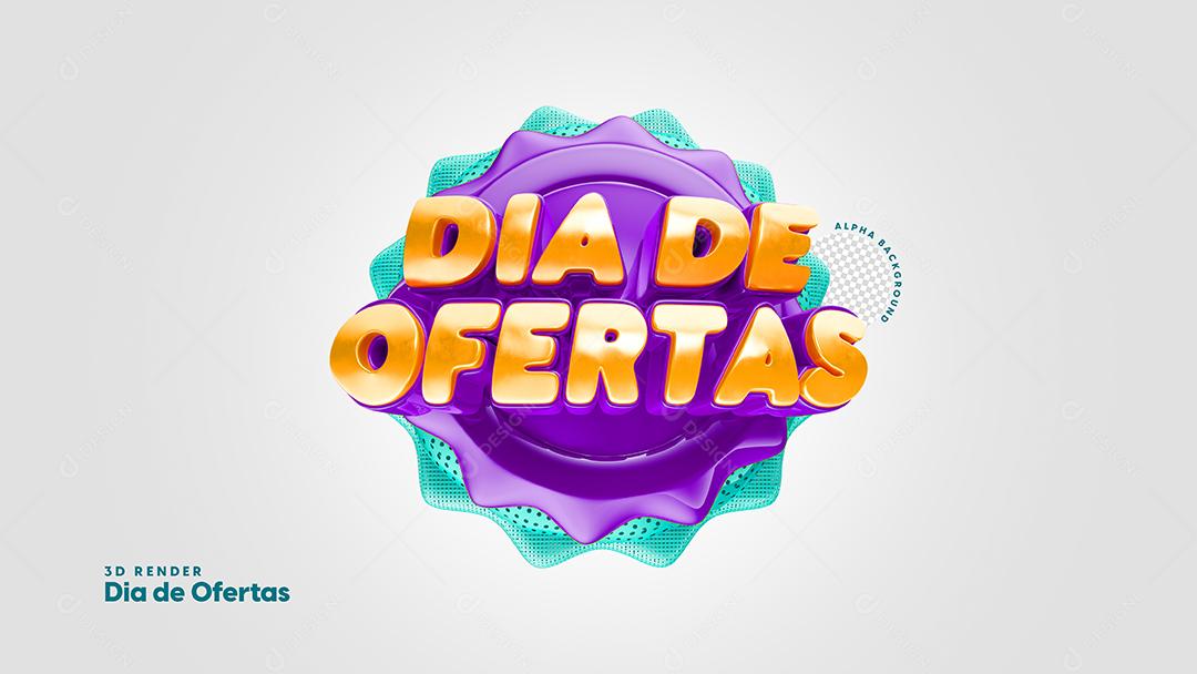Dia de Ofertas Selo 3D Laranjado e Roxo para Composição PSD