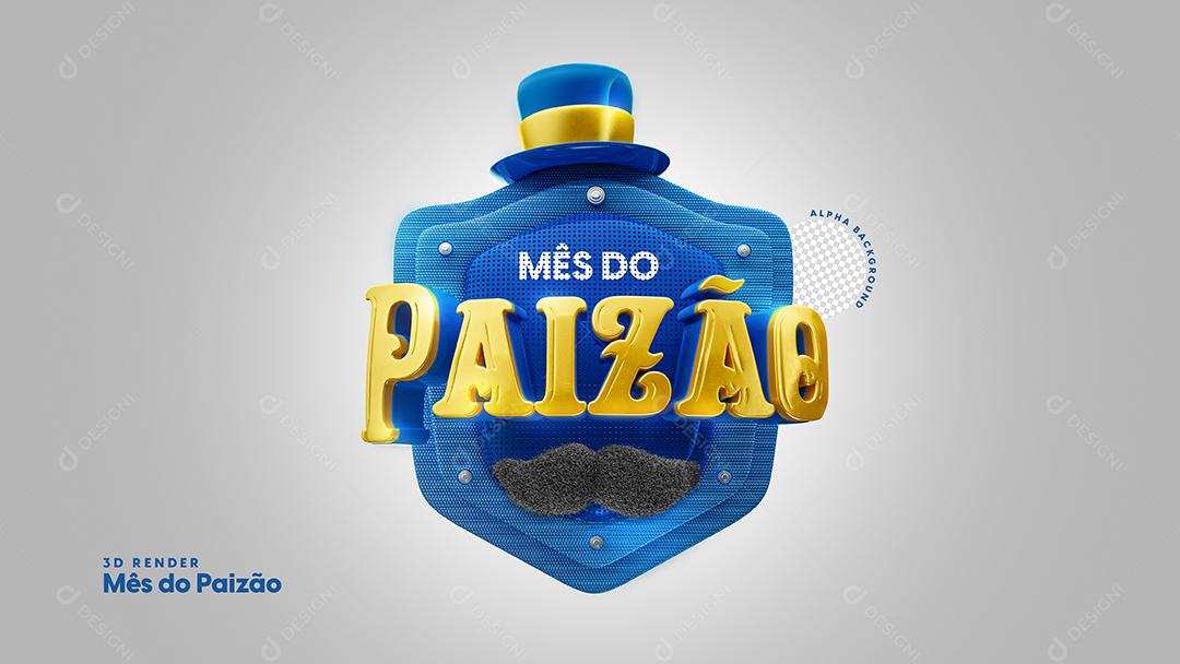 Mês do Paizão Selo 3D Dourado e Azul para Composição PSD