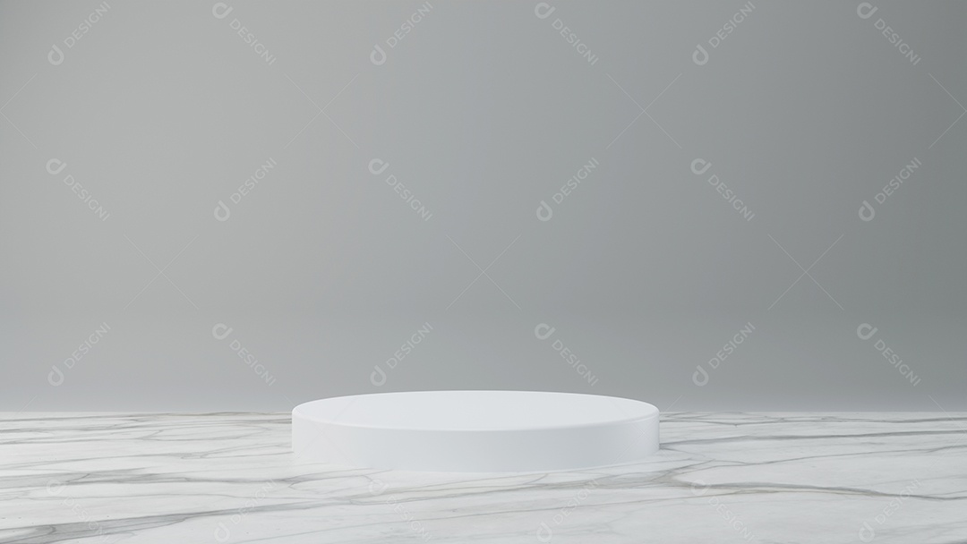 Suporte de produto branco sobre fundo de mármore branco. Conceito de geometria mínima abstrata.