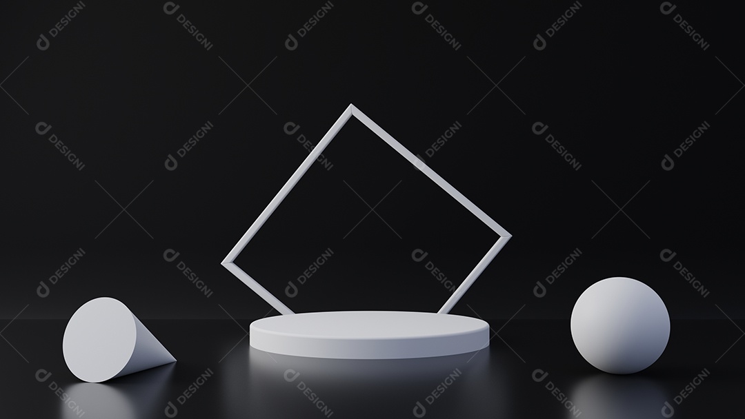 Suporte de produto branco sobre fundo preto. Conceito de geometria mínima abstrata. Tema de plataforma de pódio de estúdio.