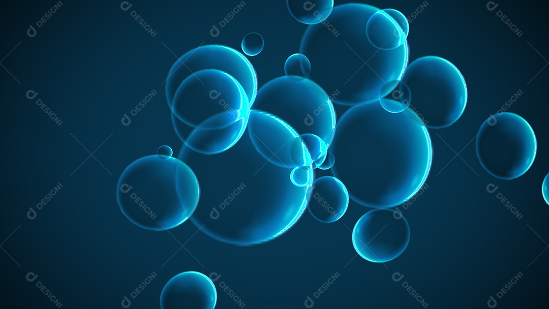 Partícula de espuma de bolha flutuando no fundo do mar azul profundo do ar. Natureza e ciência abstrata para o elemento de papel de parede do modelo de decoração.