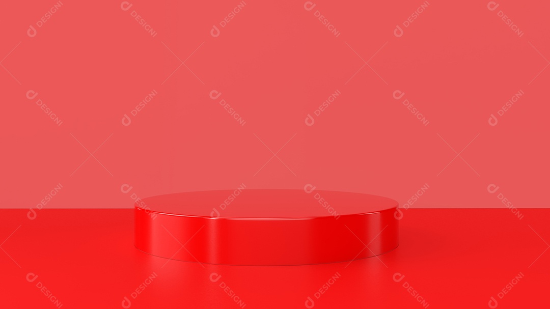 Carrinho de produto vermelho sobre fundo vermelho. Conceito de geometria mínima abstrata. Tema de plataforma de pódio de estúdio.