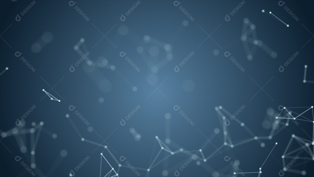 Rede de wireframe de geometria turva azul abstrata e ponto de conexão no espaço sobre fundo azul. Segurança do conceito futurista de computador e ciência.