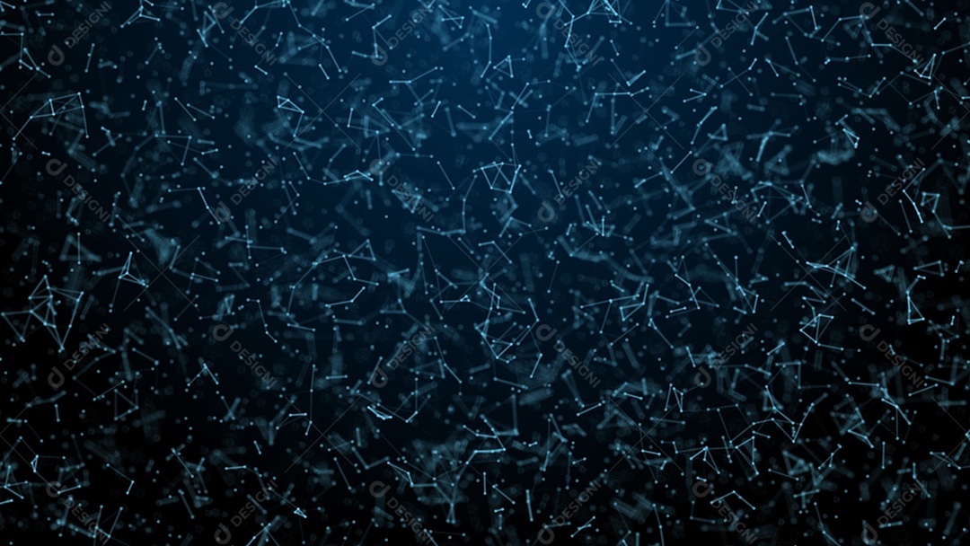 Rede de wireframe de geometria turva azul abstrata e ponto de conexão no espaço sobre fundo azul. Segurança do conceito futurista de computador e ciência.