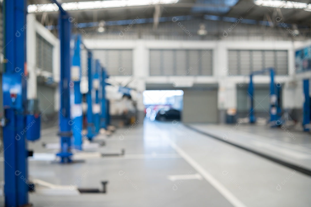 Fundo desfocado de reparação de garagem sem pessoas.