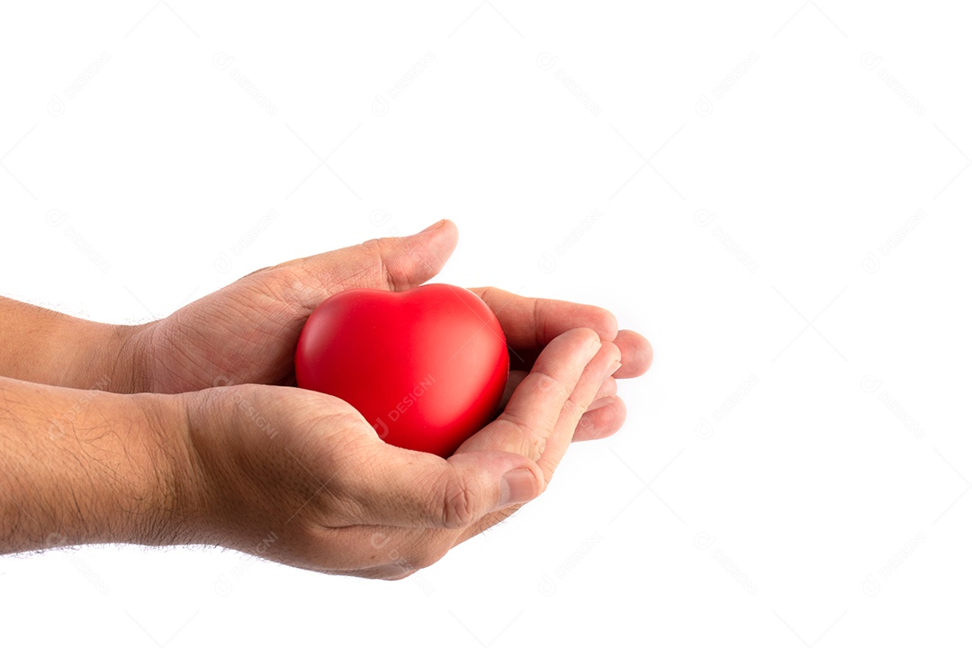 Mão segurando e dando para doação em fundo branco isolado. Cuidados de saúde e conceito médico.