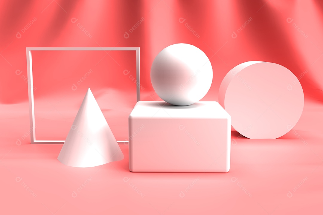 Forma de geometria 3D abstrata definida no fundo de cor rosa. Brincar.