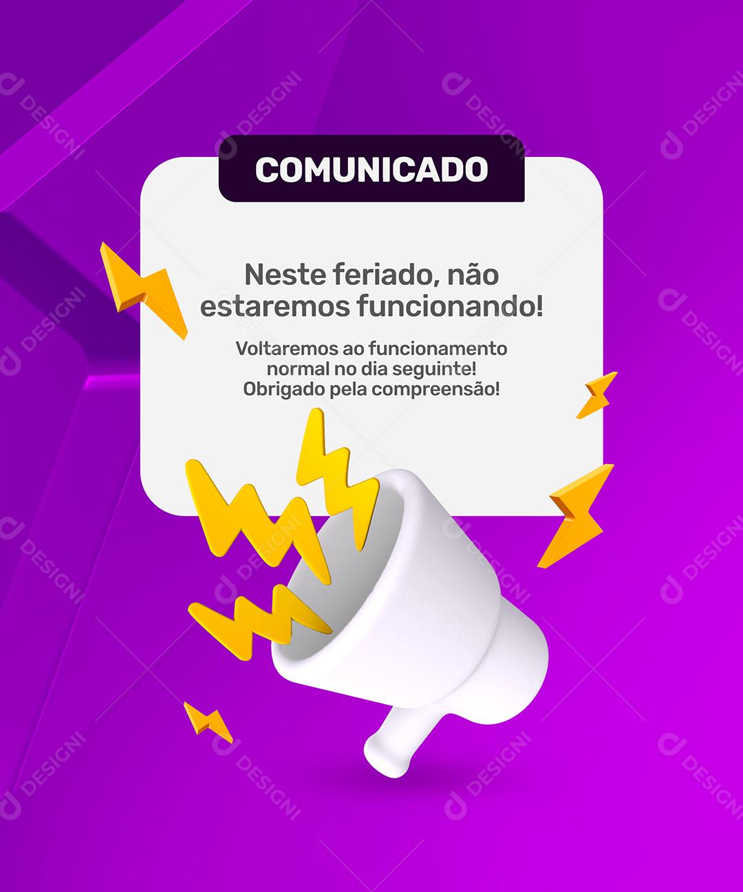 Comunicado neste feriado não estaremos funcionando Açaiteria Social Media PSD Editável