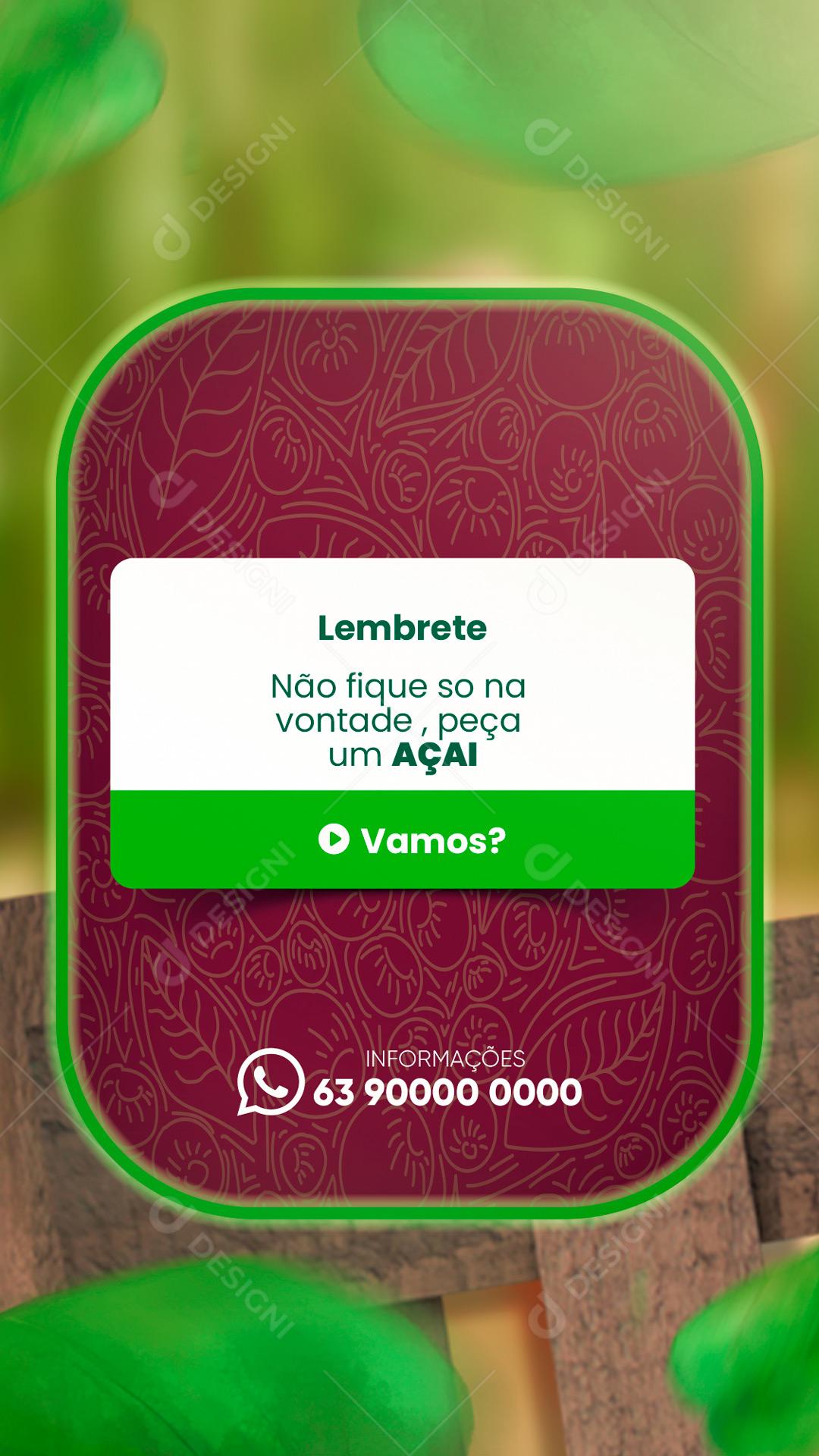 Story Lembrete Açaiteria Açai Social Media PSD Editável