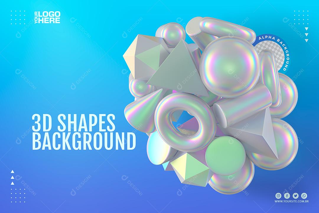 Shapes e formas geometricas 3D Elementos Background Azul PSD